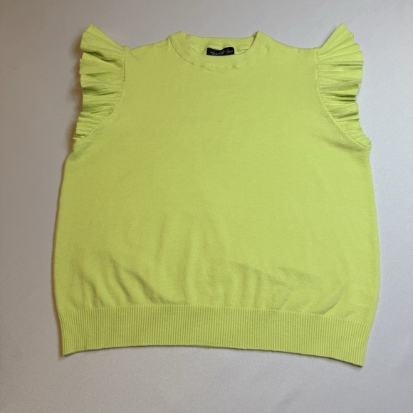 Twelfth Love Women's Chartreuse Pleated Shoulder Lightweight Crewneck Sweater XL - Picture 1 of 10